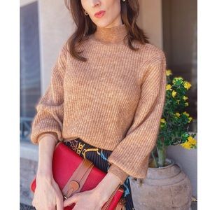 & OTHER STORIES Neutral Camel Tan Wool Mohair Ribbed Knot Mock Neck Sweater XS
